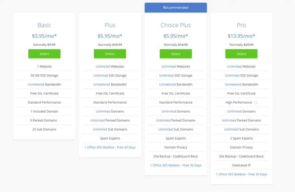 select a web hosting plan