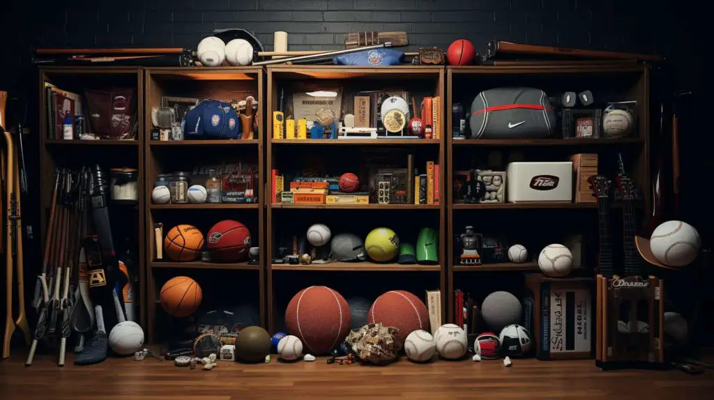 image of sporting equipment in a garage