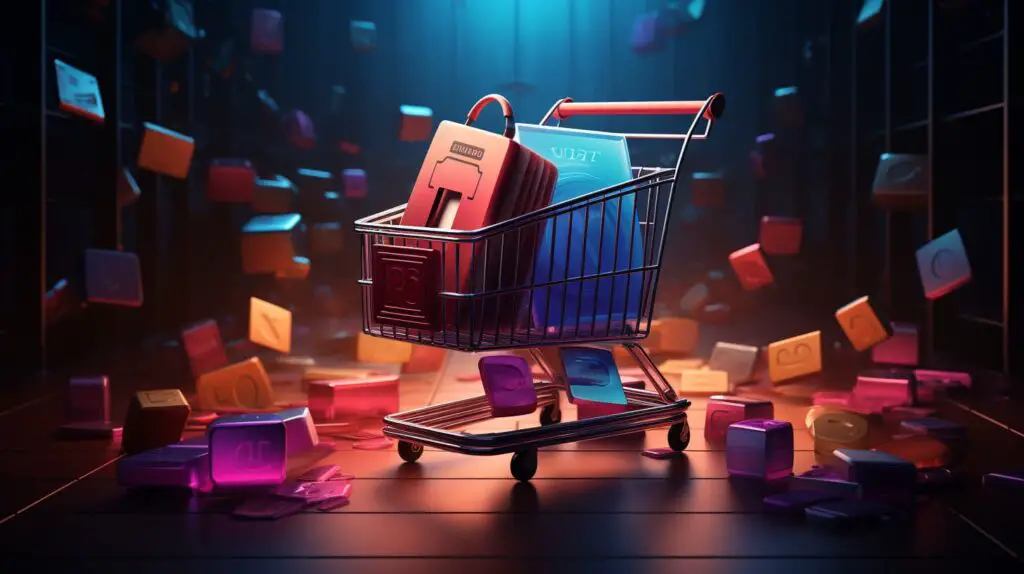 image of a shopping cart passing through an open padlock, with credit cards inside, beside a checkout screen that has the CVV field visibly omitted.