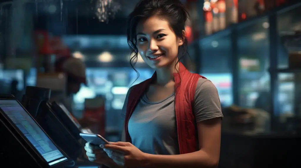 woman paying bank to gcash transfer on her smartphone.