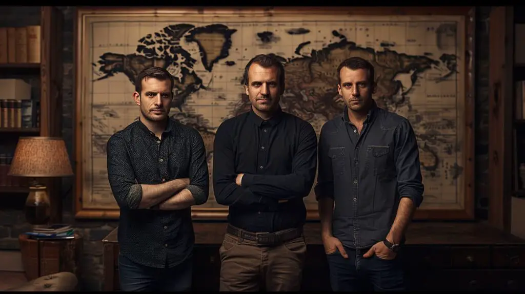 photo depicting the Airbnb logo and founders, Joe Gebbia, Brian Chesky, and Nathan Blecharczyk, with a background of a world map symbolizing worldwide reach and impact.