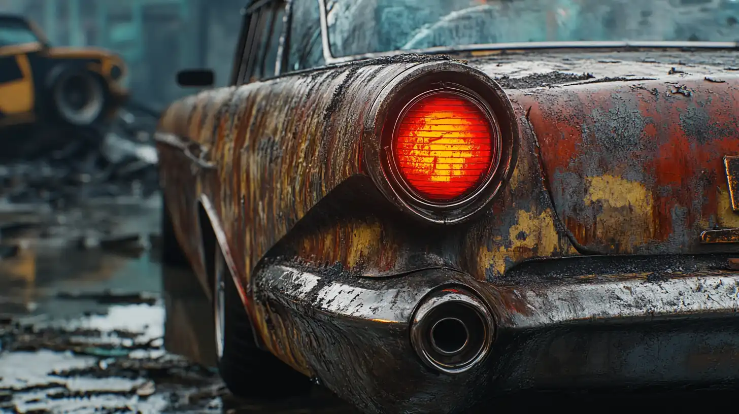 image of a junk car for sale in a junk yard