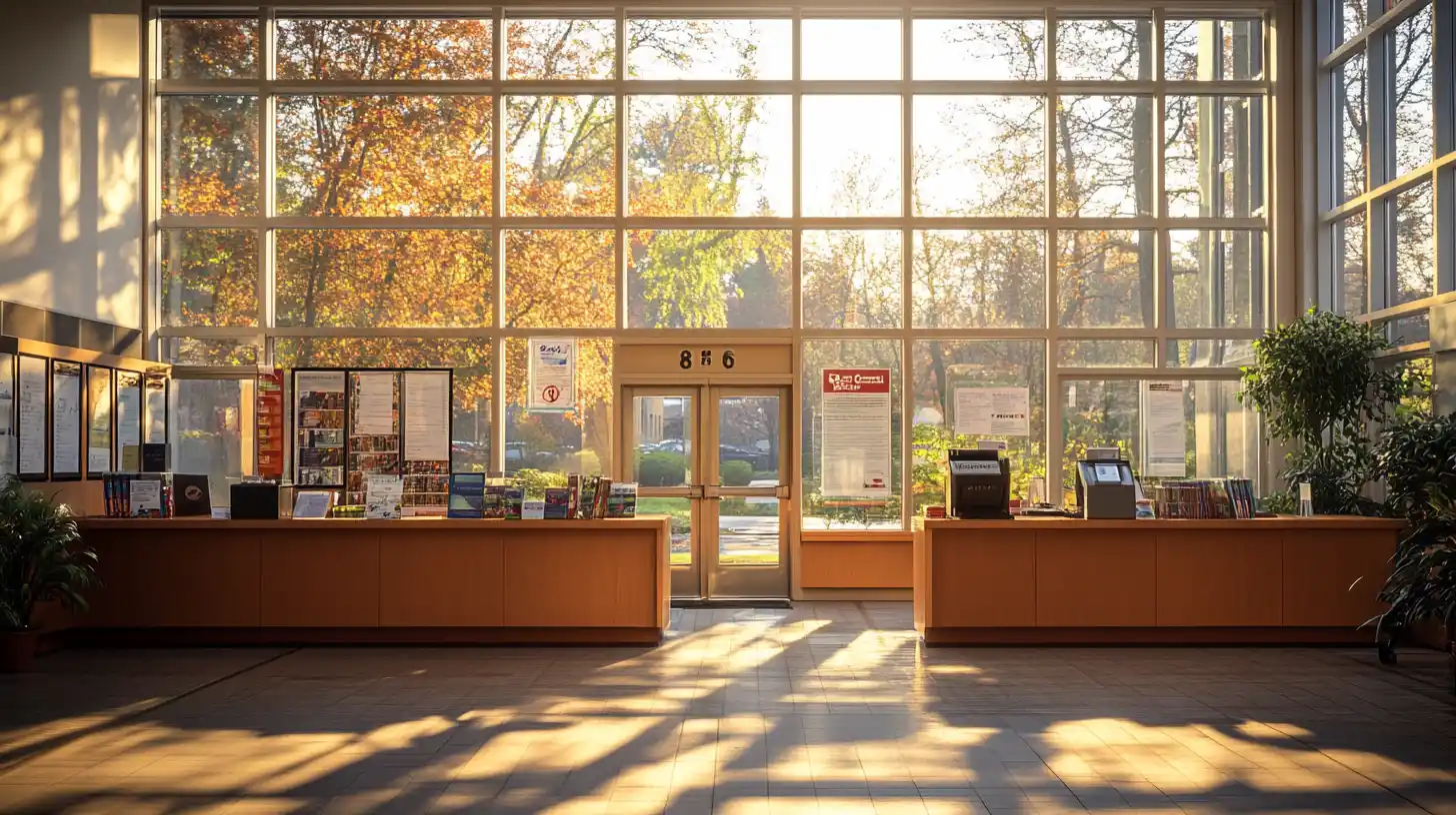 image of a college union hall where students are