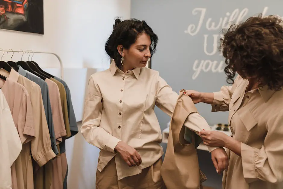 A stylish woman trying on clothes in a Nordstrom store