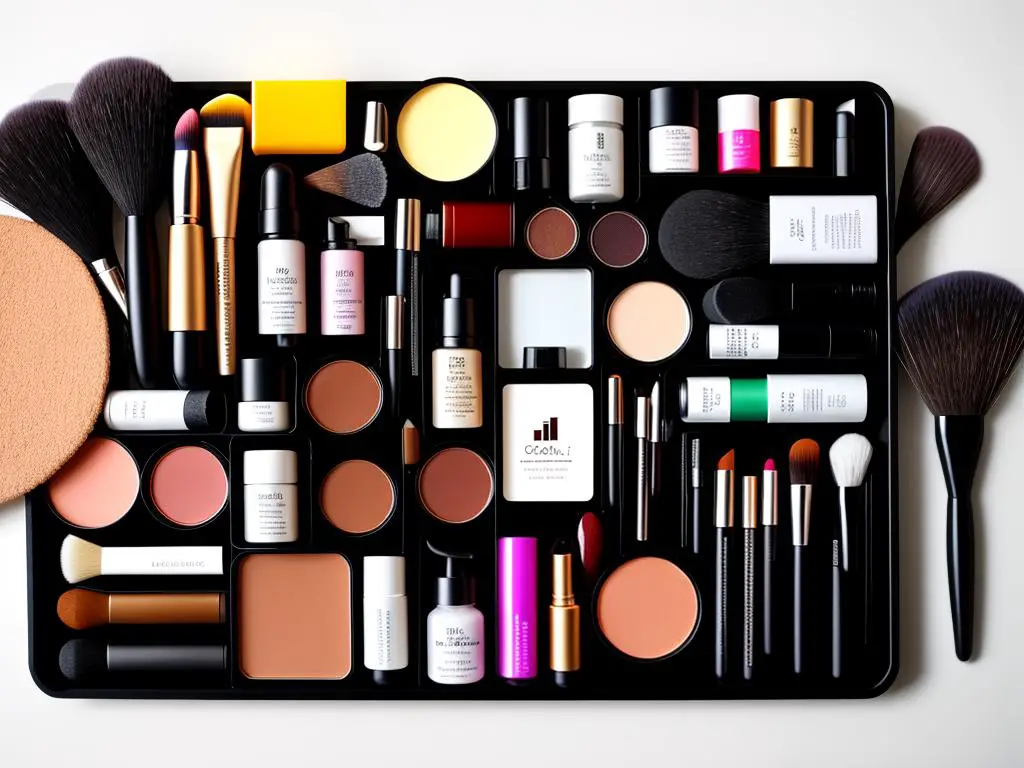A diverse selection of beauty products displayed on a laptop screen