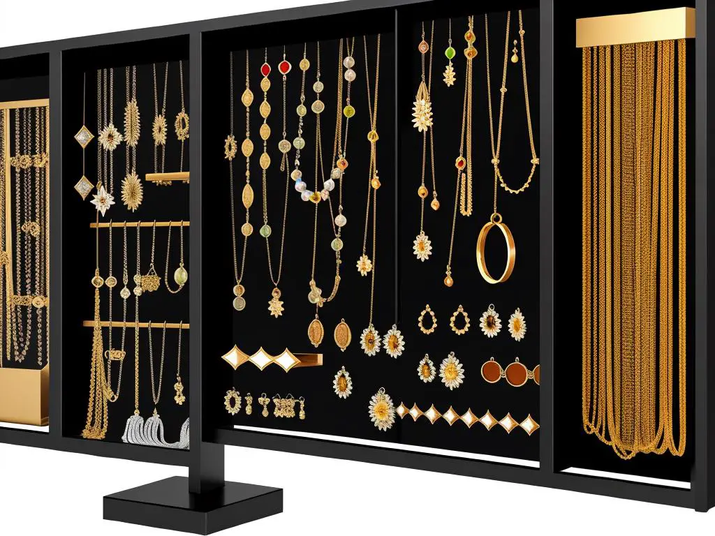 Various pieces of jewelry displayed on a screen representing online jewelry shopping