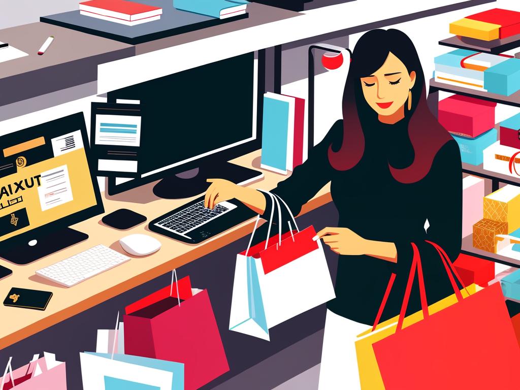 Illustration of a person shopping luxury items online